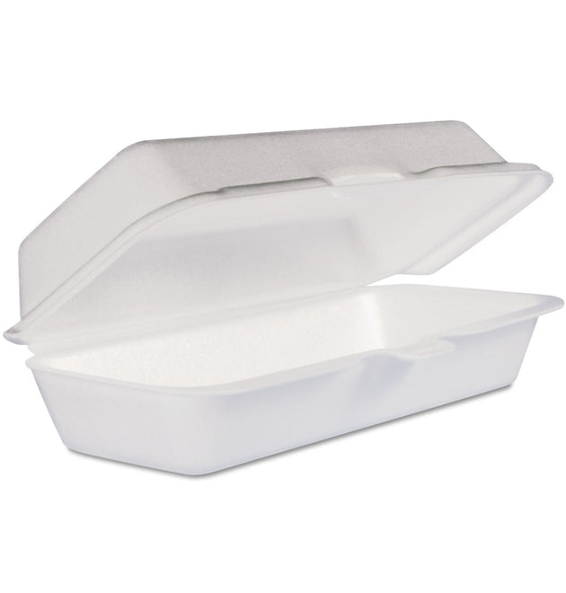 Foam Hinged Lid Container, Hot Dog Container, 3.8 x 7.1 x 2.3, White,125/Bag, 4 Bags/Carton