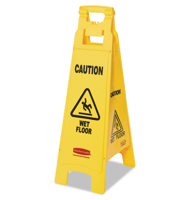 Caution Wet Floor Sign, 4-Sided, 12 x 16 x 38, Yellow