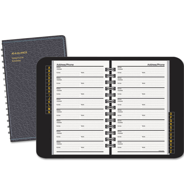 Telephone/Address Book, 4.78 x 8, Black Simulated Leather, 100 Sheets