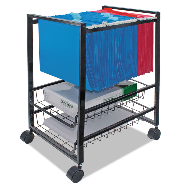 Mobile File Cart with Sliding Baskets, Metal, 2 Drawers, 1 Bin, 12.88