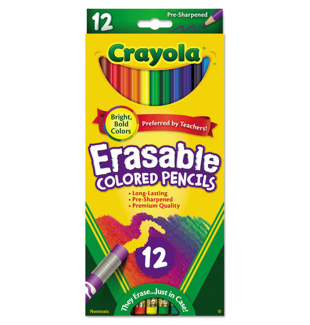 Erasable Color Pencil Set, 3.3 mm, 2B, Assorted Lead and Barrel Colors, Dozen