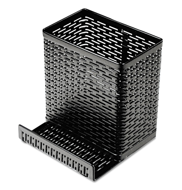 Urban Collection Punched Metal Pencil Cup/Cell Phone Stand, Perforated Steel, 3.5 x 3.5, Black