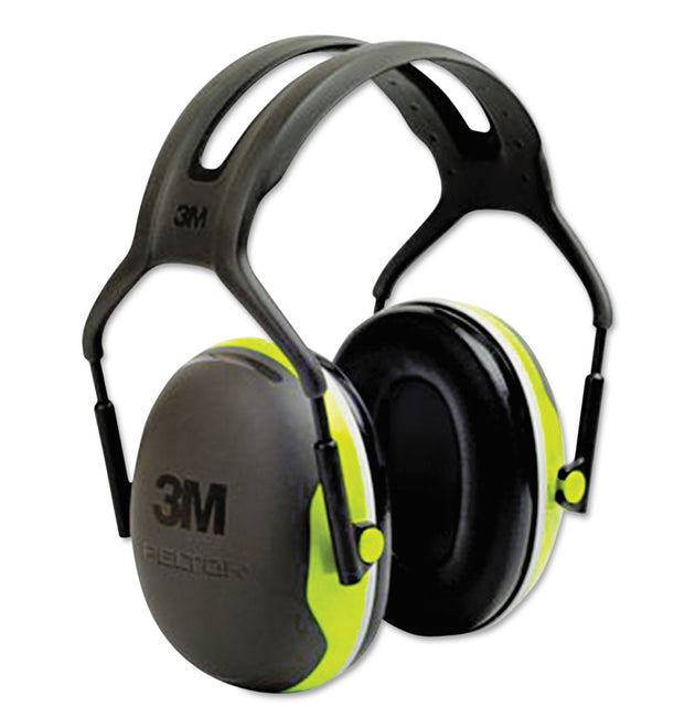 PELTOR X Series Earmuffs, Model X4A, 27 dB NRR, Black/Chartreuse