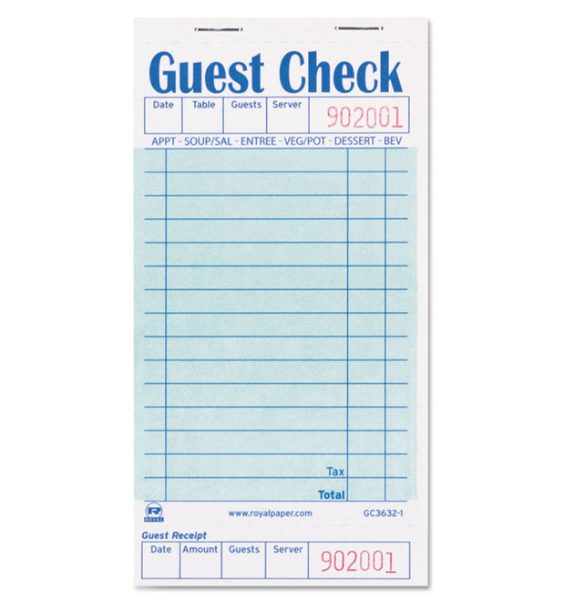 Guest Check Pad with Ruled Back, 15 Lines, One-Part (No Copies), 3.5 x 6.7, 50 Forms/Pad, 50 Pads/Carton