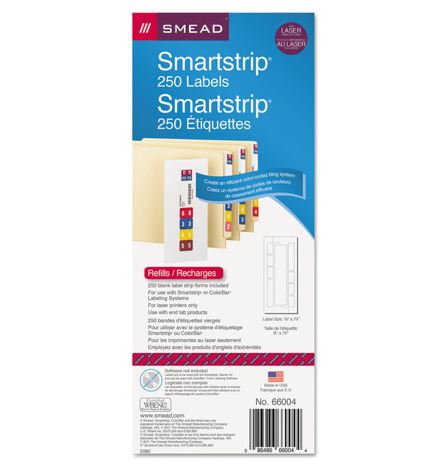 Color-Coded Smartstrip Refill Label Forms, Laser Printer, Assorted, 1.5 x 7.5, White, 250/Pack