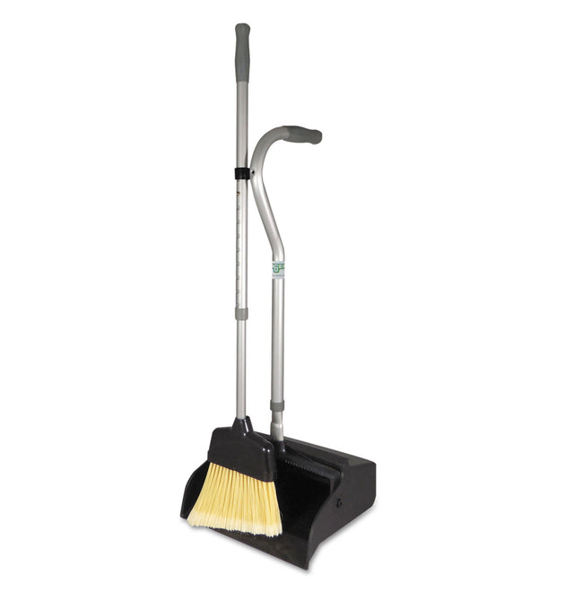 Telescopic Ergo Dust Pan with Broom, 12w x 45h, Metal, Gray/Silver