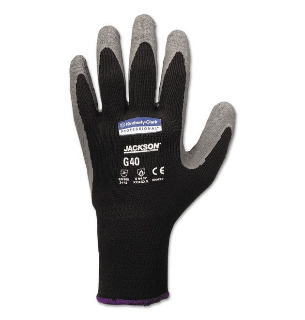 G40 Latex Coated Gloves, 270mm Length, 11XL, Poly/Cotton, Grey/Black, 12 Pairs