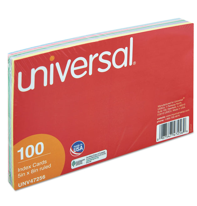 Index Cards, Ruled, 5 x 8, Assorted, 100/Pack