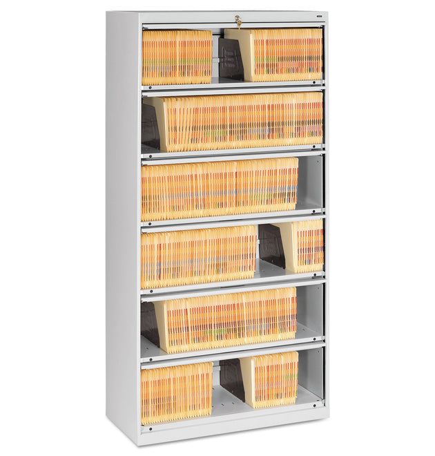 Fixed Shelf Enclosed-Format Lateral File for End-Tab Folders, 6 Legal/Letter File Shelves, Light Gray, 36