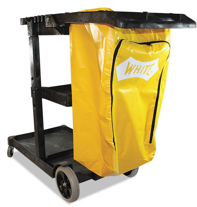 Janitorial Cart, Plastic, 3 Shelves, 1 Bin, 20.5