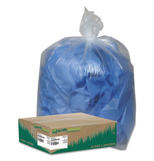 Linear Low Density Clear Recycled Can Liners, 60 gal, 1.5 mil, 38