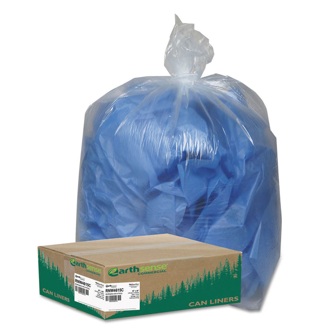 Linear Low Density Clear Recycled Can Liners, 45 gal, 1.5 mil, 40