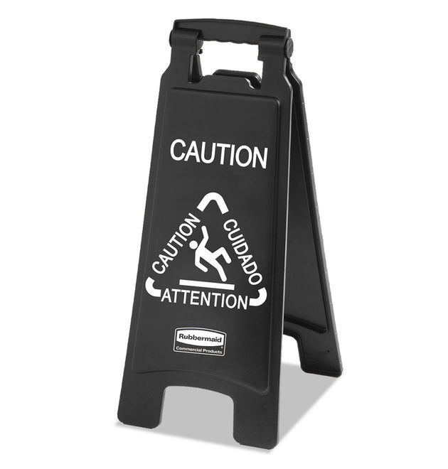 Executive 2-Sided Multi-Lingual Caution Sign, Black/White, 10.9 x 26.1