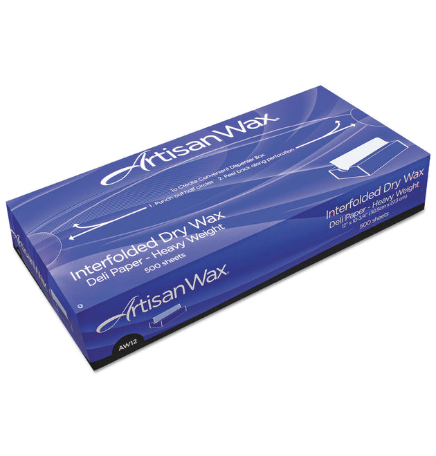 ArtisanWax Interfolded Dry Wax Deli Paper, 10 x 10.75, White, 500/Box, 12 Boxes/Carton