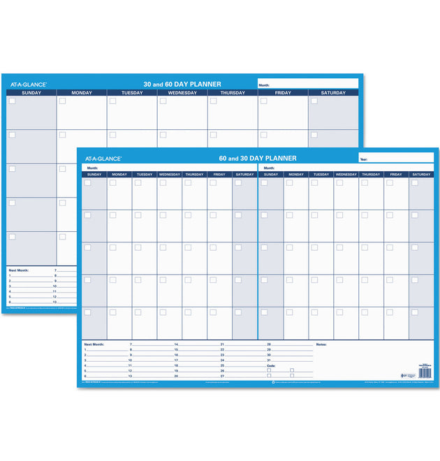 30/60-Day Undated Horizontal Erasable Wall Planner, 36 x 24, White/Blue Sheets, Undated