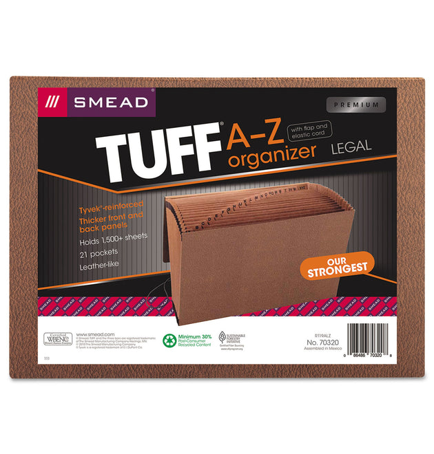 TUFF Expanding Wallet, 21 Sections, Elastic Cord Closure, 1/21-Cut Tabs, Legal Size, Redrope