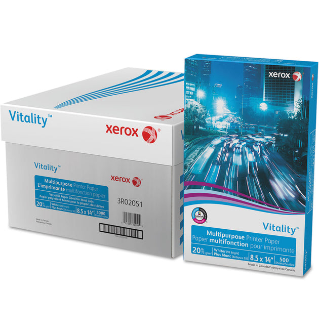 Vitality Multipurpose Print Paper, 92 Bright, 20 lb Bond Weight, 8.5 x 14, White, 500 Sheets/Ream, 10 Reams/Carton