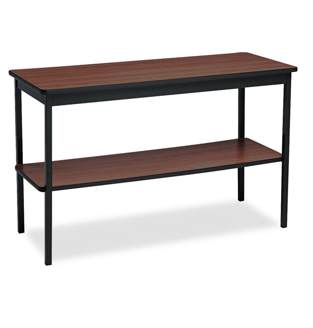 Utility Table with Bottom Shelf, Rectangular, 48w x 18d x 30h, Walnut/Black