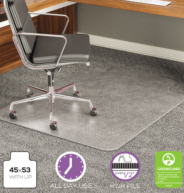 ExecuMat All Day Use Chair Mat for High Pile Carpet, 45 x 53, Wide Lipped, Clear