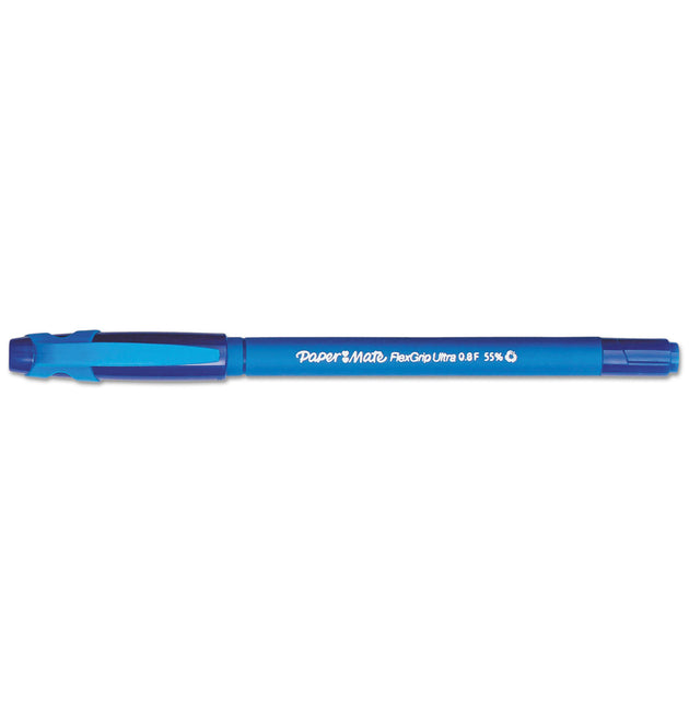 FlexGrip Ultra Recycled Ballpoint Pen, Stick, Fine 0.8 mm, Blue Ink, Blue Barrel, Dozen