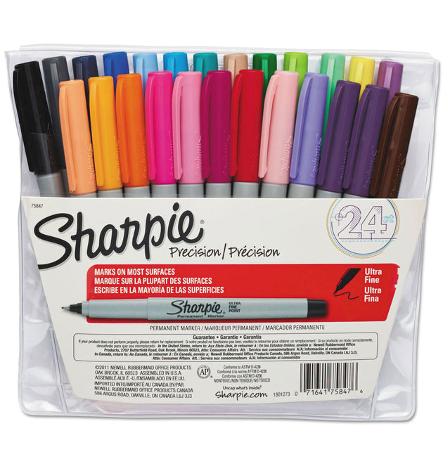 Ultra Fine Tip Permanent Marker, Ultra-Fine Needle Tip, Assorted Colors, 24/Set