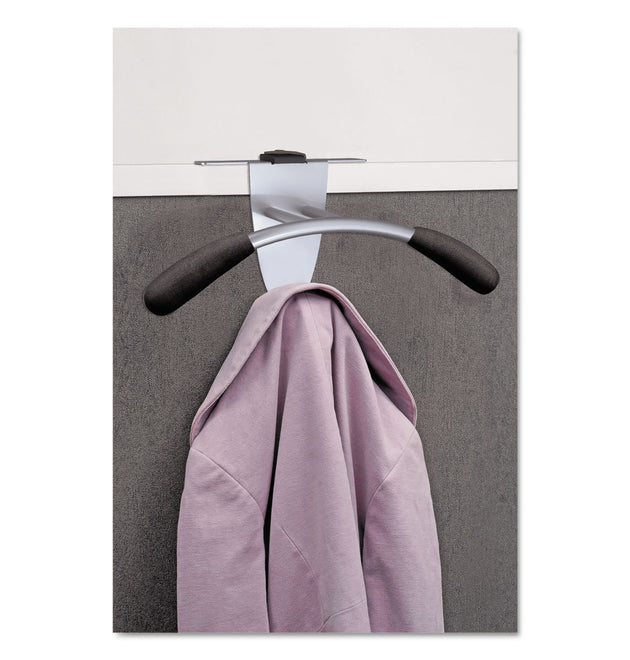 Hanger Shaped Partition Coat Hook, Metal/Foam/ABS, Silver/Black