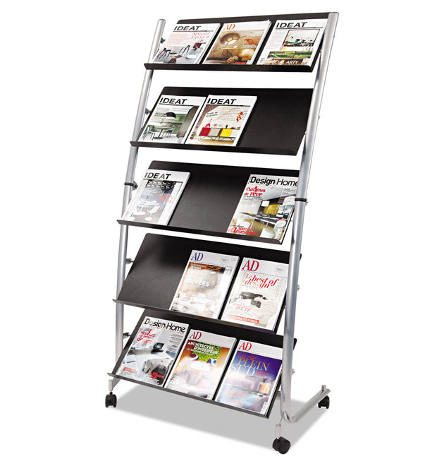 MOBILE LITERATURE DISPLAY, 32.38W X 20.13D X 65.38H, SILVER GRAY/BLACK