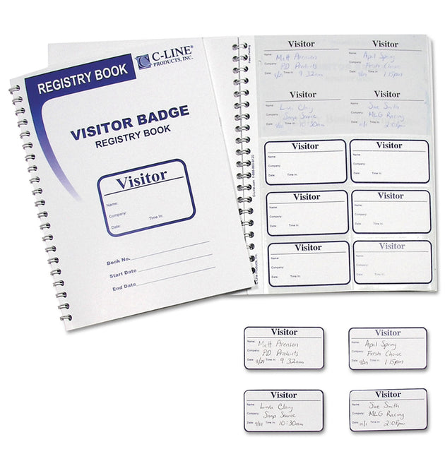 Visitor Badges with Registry Log, 3 5/8 x 1 7/8, White, 150 Badges/Box