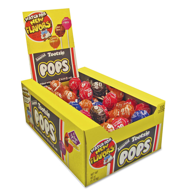 Tootsie Pops, Assorted Original Flavors, 0.6 oz Lollipops, 100/Box