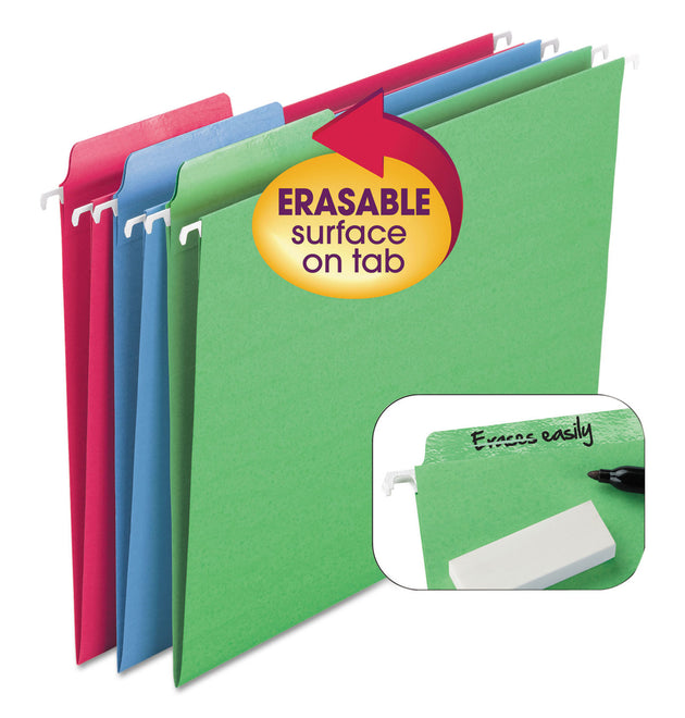 Erasable Folders, Letter Size, 1/3-Cut Tabs, Assorted Colors, 18/Box