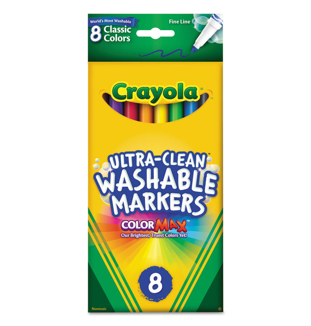 Ultra-Clean Washable Markers, Fine Bullet Tip, Assorted Colors, 8/Pack