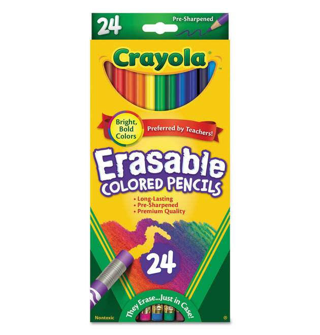 Erasable Color Pencil Set, 3.3 mm, 2B, Assorted Lead and Barrel Colors, 24/Pack