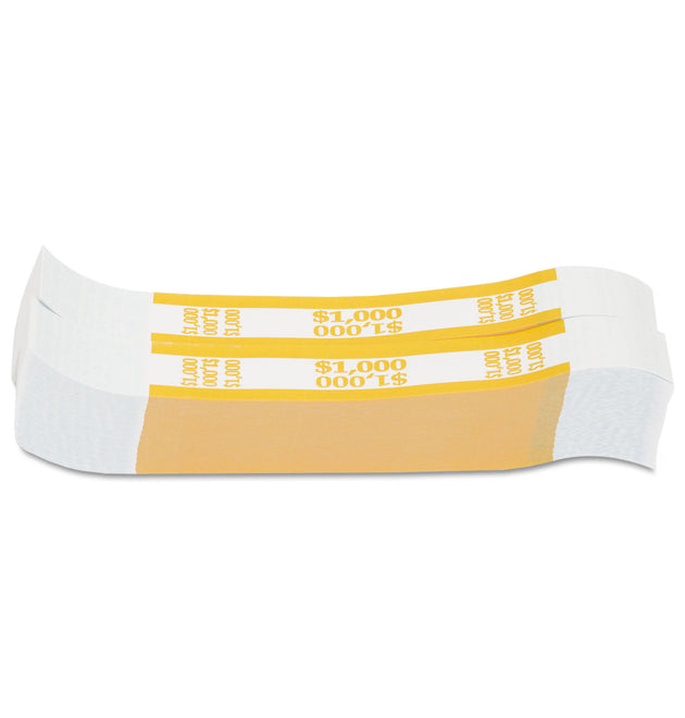 Currency Straps, Yellow, $1,000 in $10 Bills, 1000 Bands/Pack