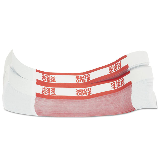 Currency Straps, Red, $500 in $5 Bills, 1000 Bands/Pack