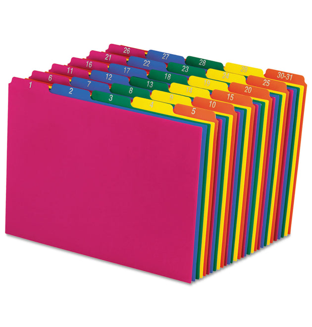 Poly Top Tab File Guides, 1/5-Cut Top Tab, 1 to 30-31, 8.5 x 11, Assorted Colors, 31/Set