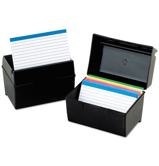 Plastic Index Card File, Holds 500 5 x 8 Cards, 8.63 x 6.38 x 6, Black