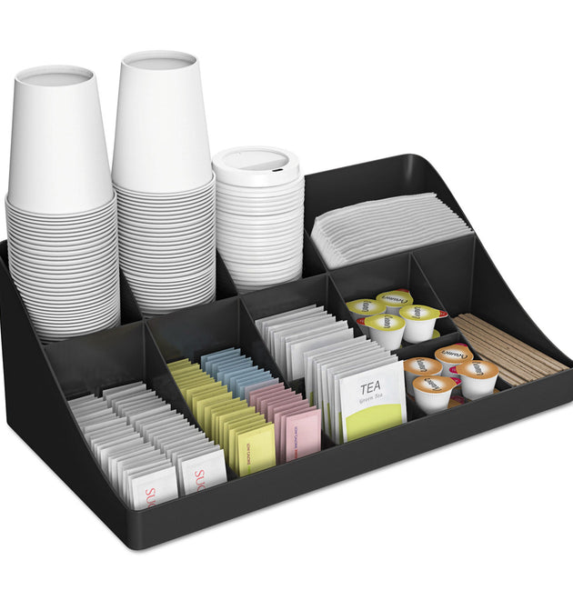 11-Compartment Coffee Condiment Organizer, 18.25 x 6.63 x 9.78, Black