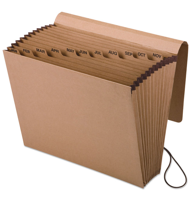 Kraft Indexed Expanding File, 12 Sections, Elastic Cord Closure, 1/12-Cut Tabs, Letter Size, Brown