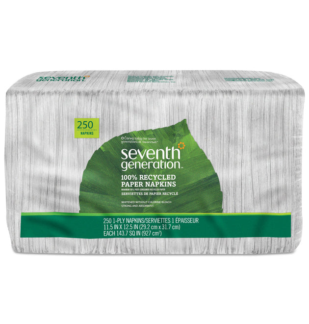 100% Recycled Napkins, 1-Ply, 11 1/2 x 12 1/2, White, 250/Pack