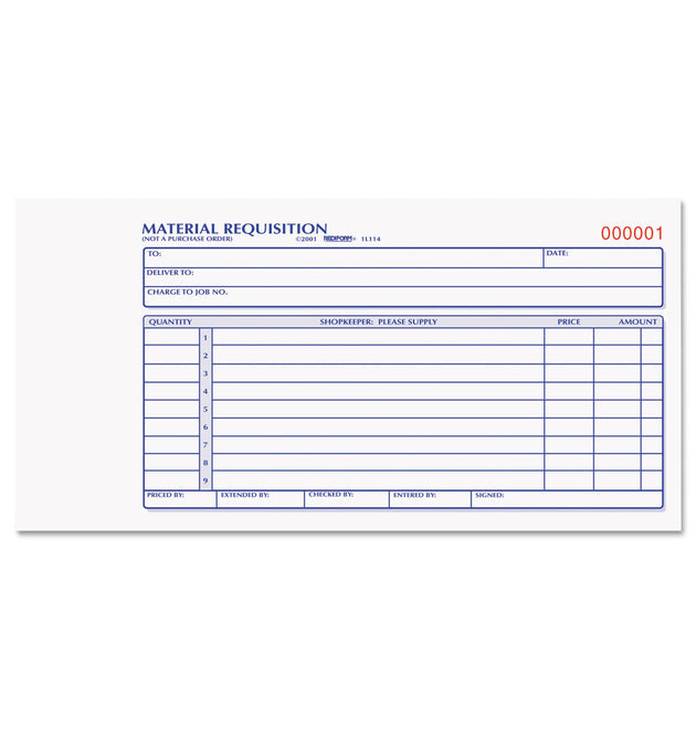 Material Requisition Book, Two-Part Carbonless, 7.88 x 4.25, 50 Forms Total