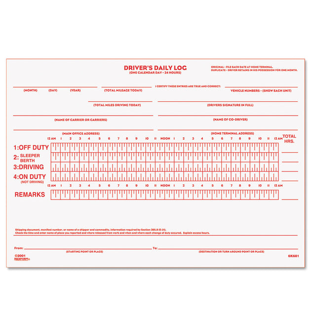 Driver's Daily Log Book with Daily Record and Hours Summary, Two-Part Carbonless, 7.88 x 5.5, 31 Forms Total