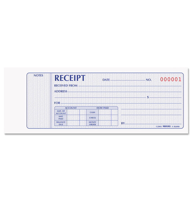 Receipt Book, Two-Part Carbonless, 7 x 2.75, 4 Forms/Sheet, 100 Forms Total