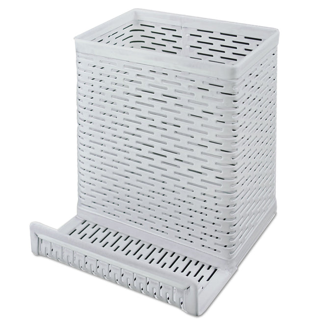 Urban Collection Punched Metal Pencil Cup/Cell Phone Stand, Perforated Steel, 3.5 x 3.5, White