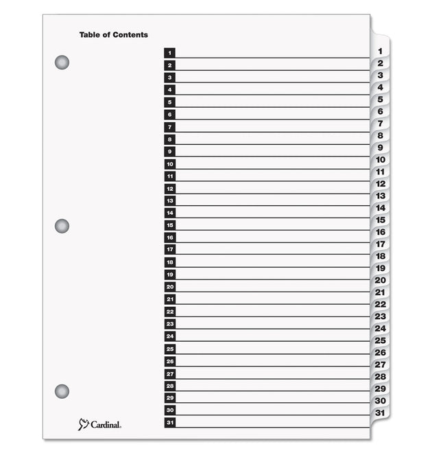 OneStep Printable Table of Contents and Dividers, 31-Tab, 1 to 31, 11 x 8.5, White, White Tabs, 1 Set