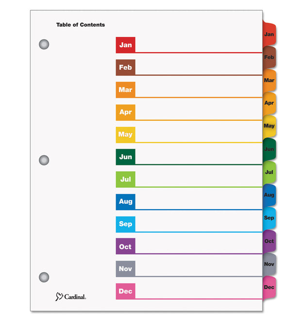 OneStep Printable Table of Contents and Dividers, 12-Tab, Jan. to Dec., 11 x 8.5, White, Assorted Tabs, 1 Set