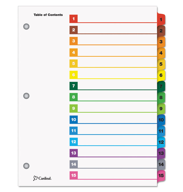 OneStep Printable Table of Contents and Dividers, 15-Tab, 1 to 15, 11 x 8.5, White, Assorted Tabs, 1 Set