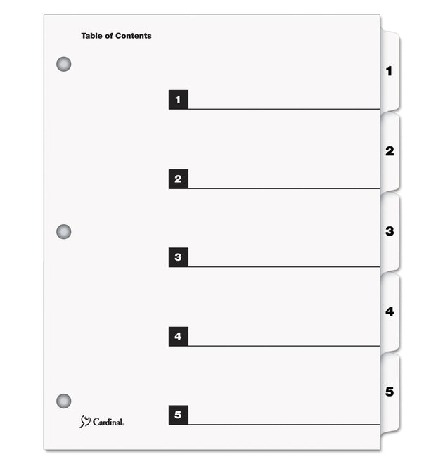 OneStep Printable Table of Contents and Dividers, 5-Tab, 1 to 5, 11 x 8.5, White, White Tabs, 1 Set