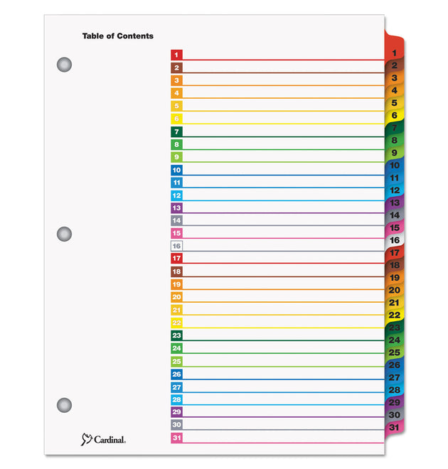 OneStep Printable Table of Contents and Dividers, 31-Tab, 1 to 31, 11 x 8.5, White, Assorted Tabs, 1 Set