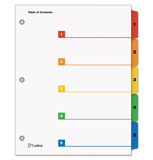 OneStep Printable Table of Contents and Dividers, 5-Tab, 1 to 5, 11 x 8.5, White, Assorted Tabs, 1 Set