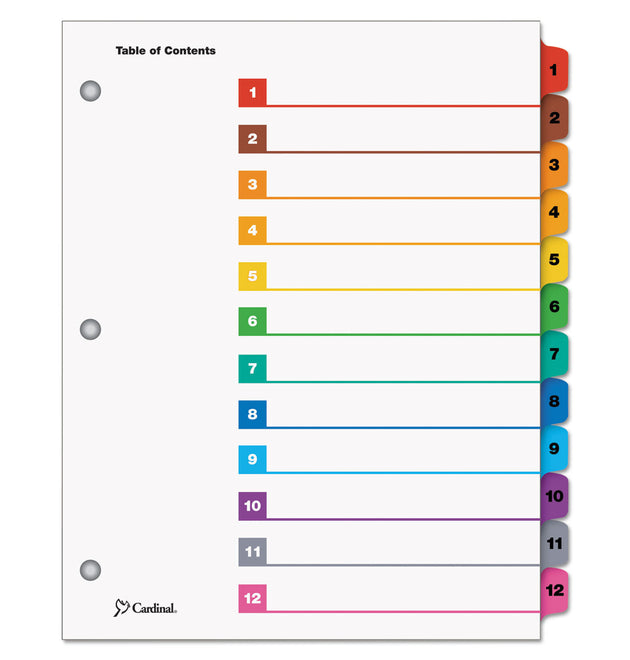 OneStep Printable Table of Contents and Dividers, 12-Tab, 1 to 12, 11 x 8.5, White, Assorted Tabs, 1 Set